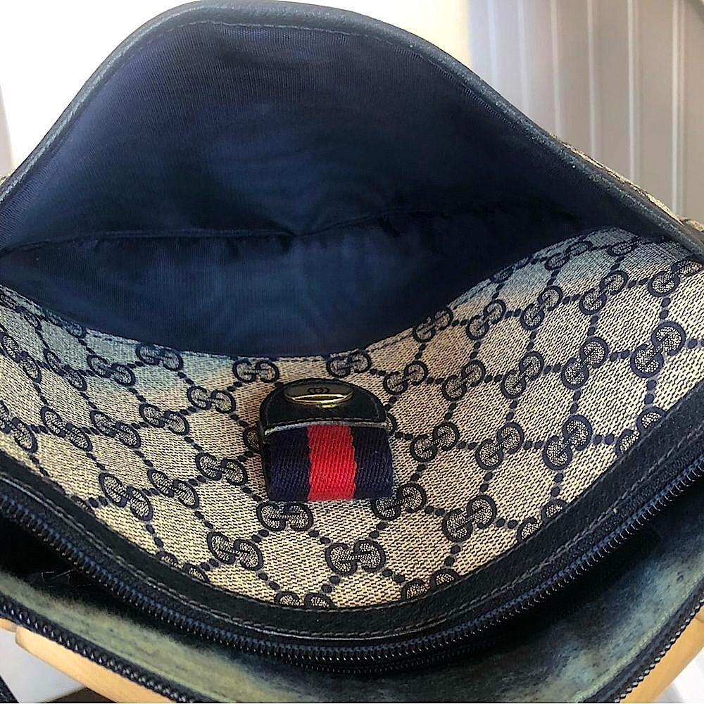 GUCCI GG Navy Sherry Line Leather and Coated Canvas Crossbody Shoulder Bag - Picture 12 of 17